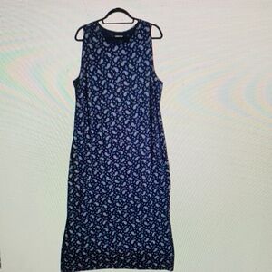 Lands' End Navy Patterned Maxi Dress